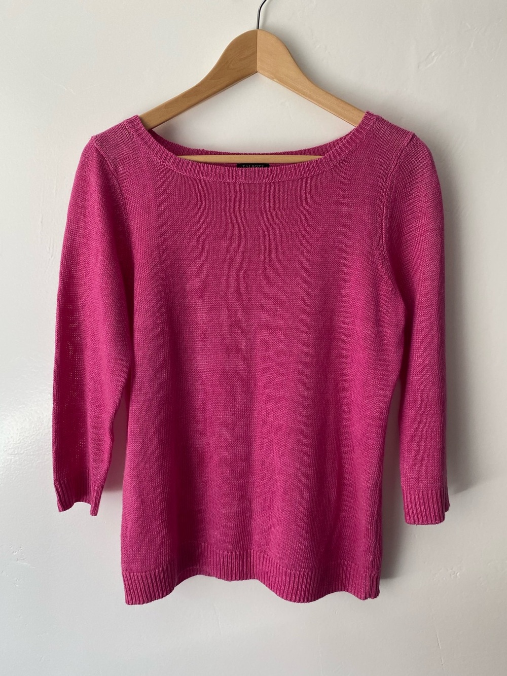 Talbots Bateau-Neck 100% Linen Raspberry Pink Sweater 3/4 Sleeve Size S Petite